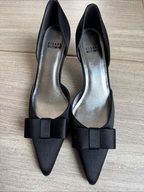 Stuart Weitzman Black Pointed D'Orsay Bow Heels